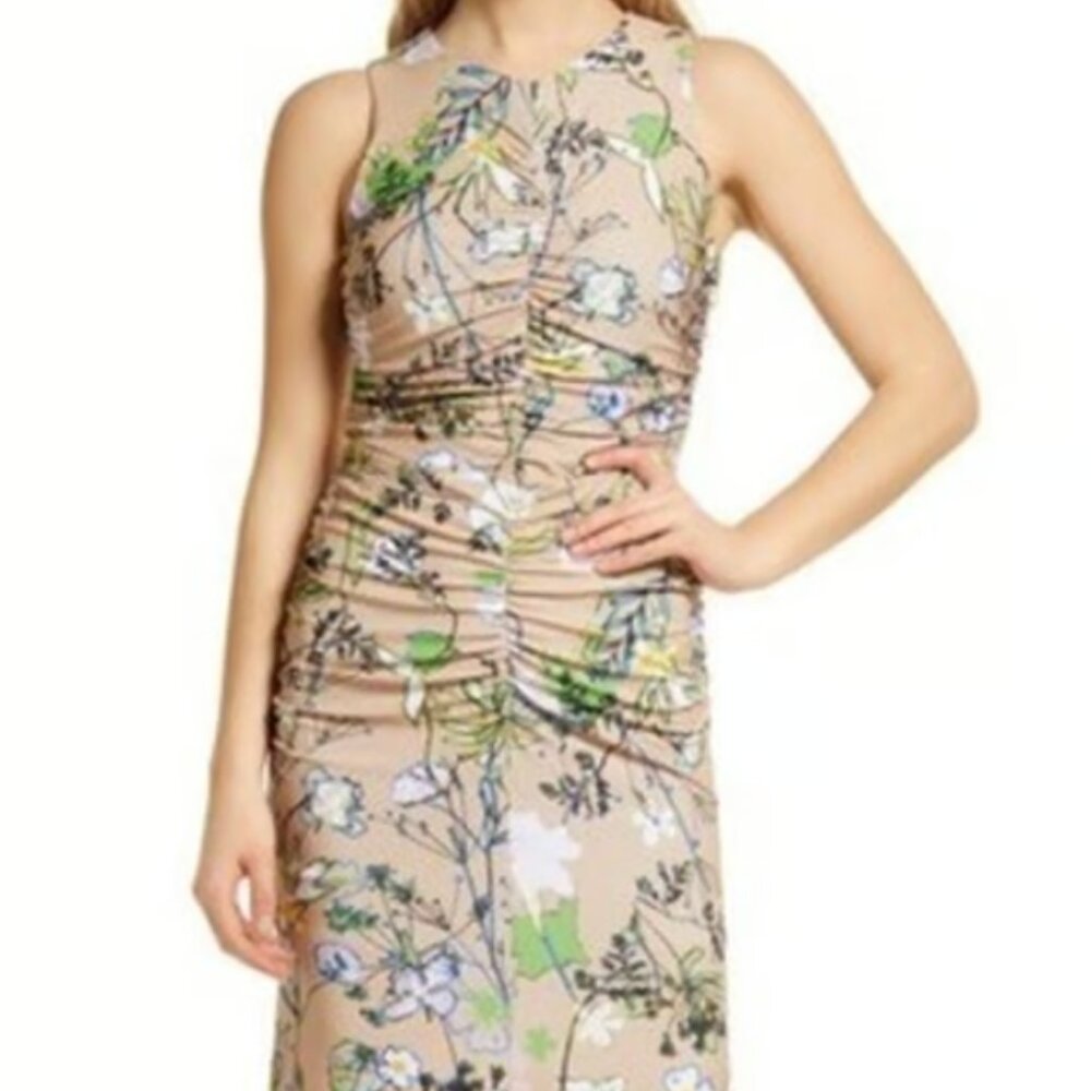 HALOGEN Womens Floral Sleeveless Ruched Midi Dress size small